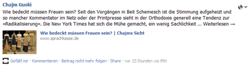 Blogbeitrag bei Facebook