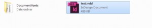 indd Datei mit Ordner »Document fonts«