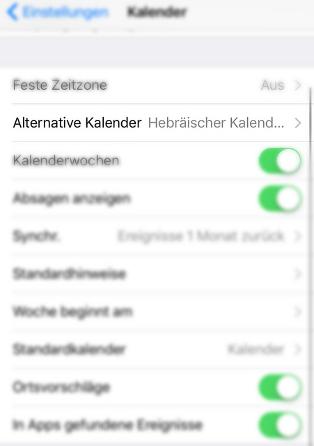 Einstellungen &gt; Kalender &gt; Alternative Kalender