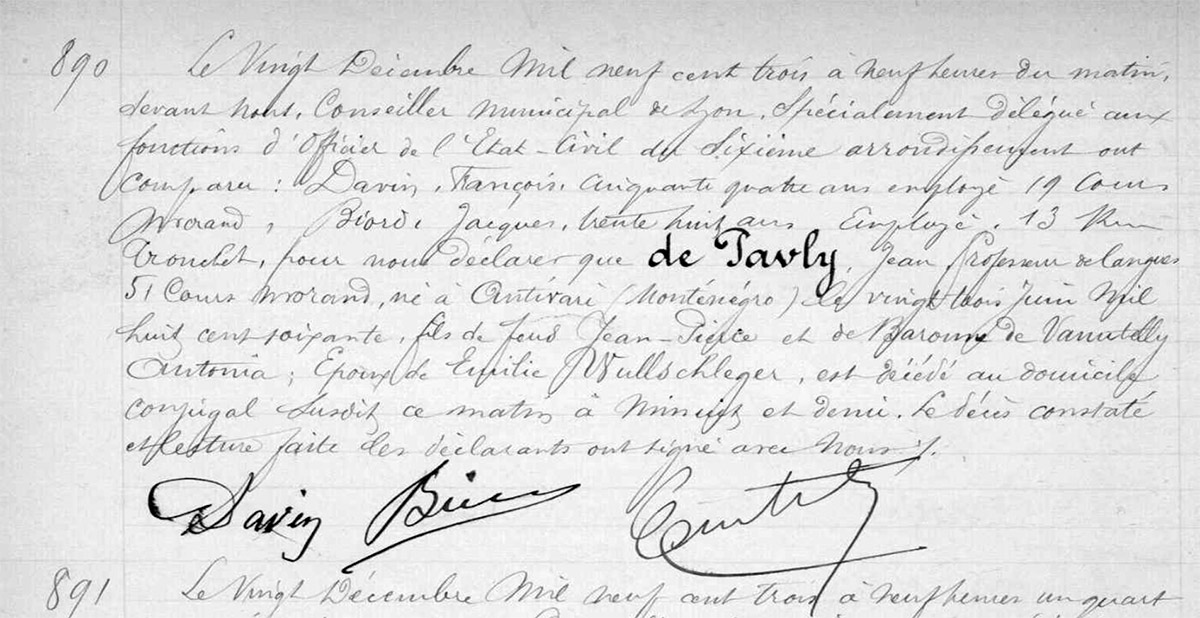 Auszug aus dem Sterberegister von Lyon