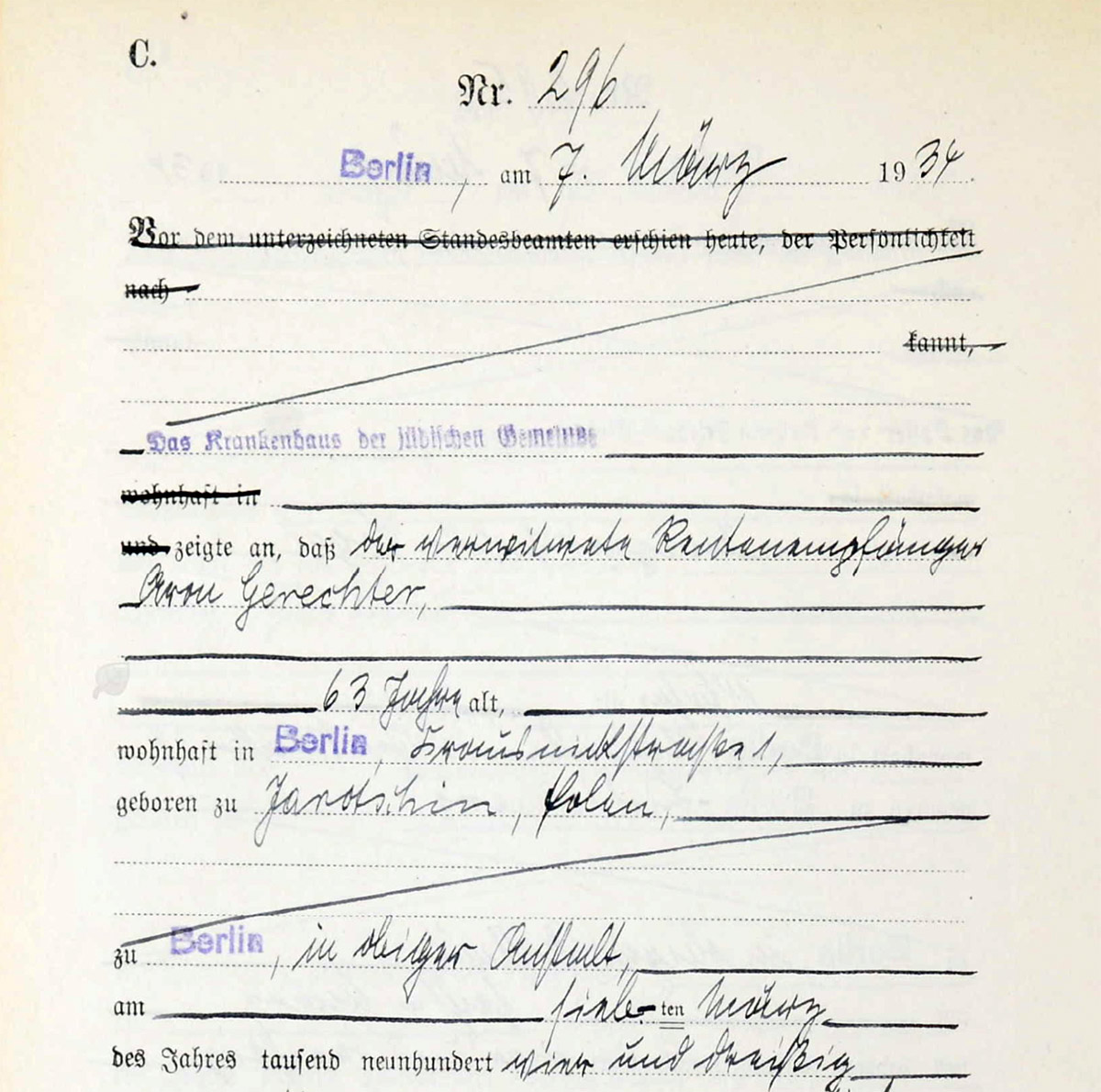 Sterbeurkunde von Aron Gerechter